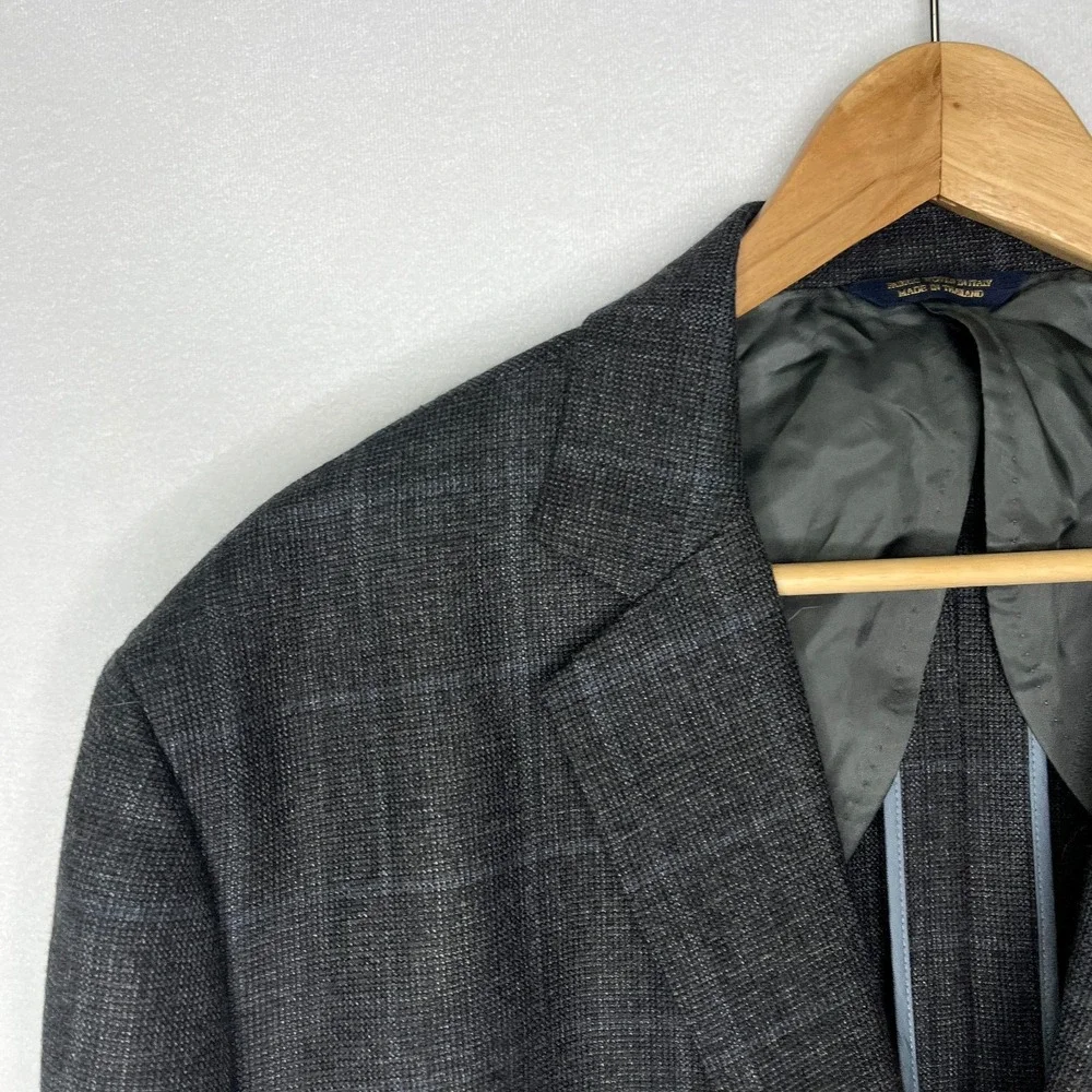 Brooks Brothers 1818 Fitzgerald Blazer 50L Gray Blue Windowpane Wool Sport Coat